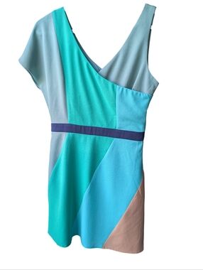 One-Shoulder Colorblock Dress in Aqua, Teal & Light Blue